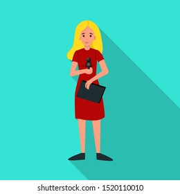 Vector illustration of presenter and mic symbol. Graphic of presenter and woman stock vector illustration.
