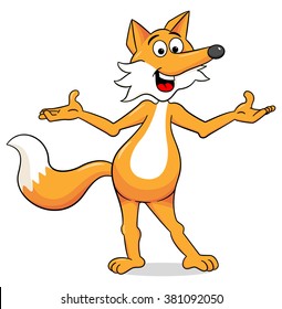 vector illustration of a presenting cartoon fox isolated on white 