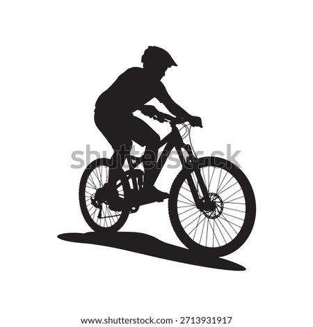 Vector illustration presenting mountain biker silhouette. Cycling sport design element for athlete and adventure themes. Isolated on white background.