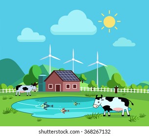Vector illustration presents eco farm house.