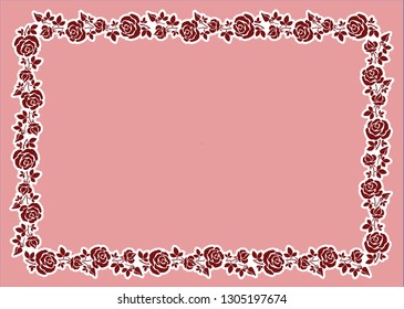 A vector Illustration presents a postcard size ornamental border. The pattern consists from blossom roses, buds, and leaves. The file has 3 editable layers.
