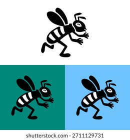 A vector illustration presents a stylized bee in black and white against green and blue backgrounds. The graphic showcases a simplified, cartoon-like bee icon. The design may be useful for various commercial and editorial applications, offering a versatile visual element. The compositions incorporate high contrast.