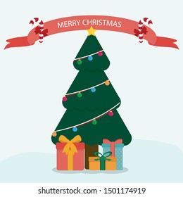 Vector illustration of presents under a Christmas tree.