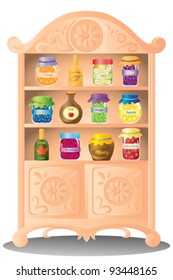 A vector illustration of preserves fruit jam and syrup on the shelf