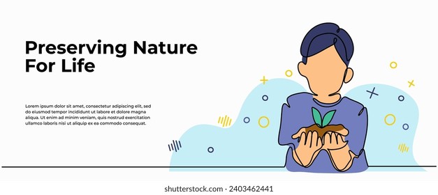 Vector illustration Preserving Nature For Life . Modern flat in continuous line style.