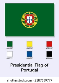 Vector Illustration of Presidential Flag of Portugal isolated on light blue background. Illustration Presidential Flag of Portugal flag with Color Codes. 