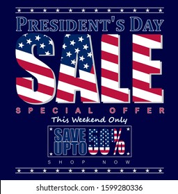 Vector illustration: President's Day Sale, special offer, save up to 50% text