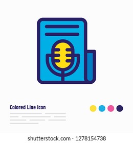 Vector Illustration Of Press Release Icon Colored Line. Beautiful Marketing Element Also Can Be Used As Journalism Icon Element.