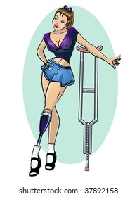 vector illustration of a pretty amputee pinup