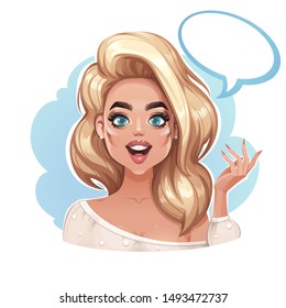 Vector Illustration of a Pretty Blonde Giving a Speech. 