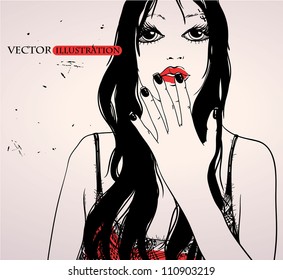 vector illustration of pretty brunette