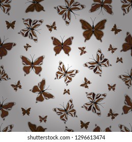 Vector illustration. Pretty vector butterfly with spring palette for child. In vintage style. Watercolor colors butterflies isolated on black, white and brown background.