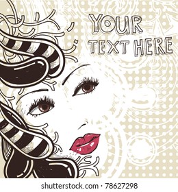 vector illustration with a pretty face and abstract plants