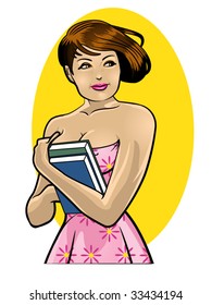 vector illustration of a pretty girl carrying books