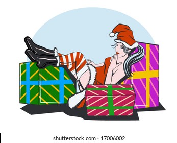vector illustration of a pretty girl dressed in a Santa suit