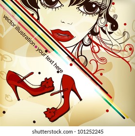 vector illustration of a pretty girl and red shoes