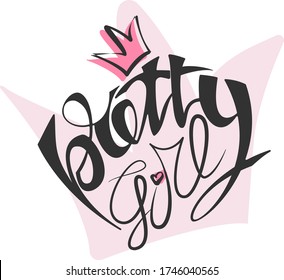 Vector illustration of Pretty Girl text for girls clothes. Daddy‘s Girl badge, tag, icon. T-shirt design, card, banner template. Mommy‘s Girl calligraphy crown background.