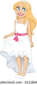 Vector illustration of a pretty girl in white dress.