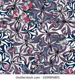 Vector illustration. Pretty seamless butterfly cloth texture with blotter on gray, white and black. Repeating insect fabric artwork for wallpaper. Spring butterfly cute theme.
