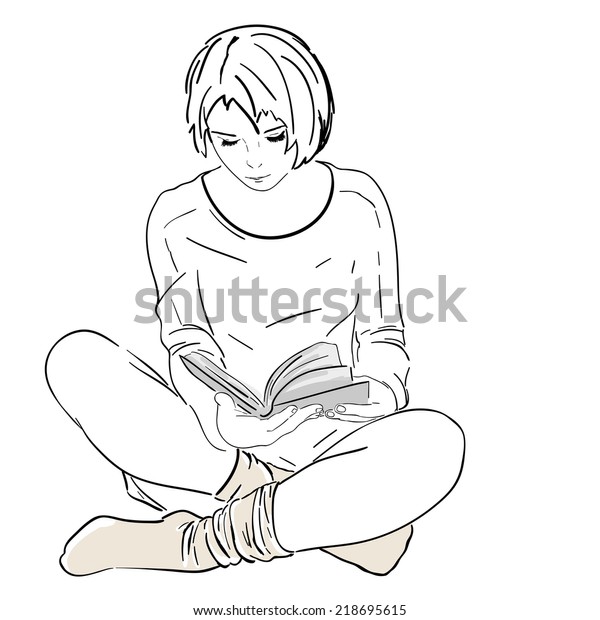 Vector Illustration Pretty Woman Reading Book Stock Vector (Royalty