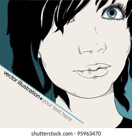 vector illustration of a pretty young girl with blue eyes