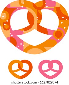 Vector illustration of a pretzel filled with a pattern. Heart shaped silhouette of a pretzel.