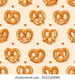 Vector Illustration of Pretzels with Hearts Pattern. Ideal for use in culinary, bakery, and Oktoberfest-themed designs.