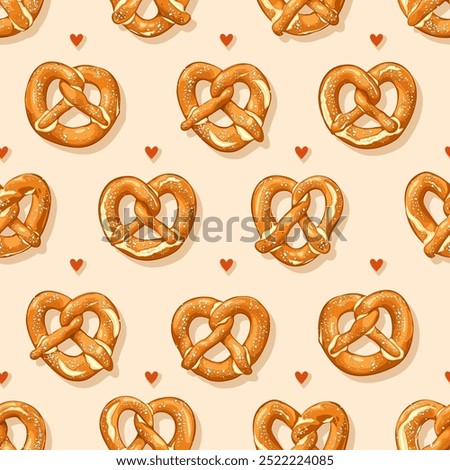 Vector Illustration of Pretzels with Hearts Pattern. Ideal for use in culinary, bakery, and Oktoberfest-themed designs.