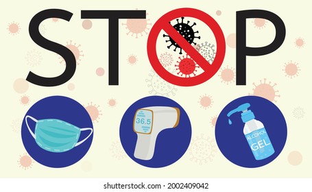 vector illustration prevention coronavirus infection, white background, concept stop the spread of covid-19 virus cells.