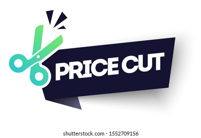 Vector Illustration Price Cut Label. Modern Web Banner Element With Scissor