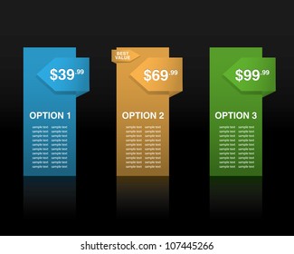 Vector illustration of price options banner, web design elements.