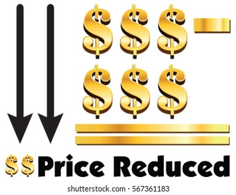 Vector illustration of price reduced message for business sales. 