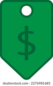 Vector illustration of price tag icon. Green label with dollar symbol. Price of a product. Shopping and savings.