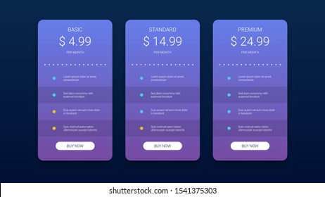 Vector Illustration of Pricing Table with Three Options Isolated