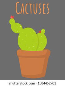 Vector illustration of prickly Pear cactus in a cute pot.