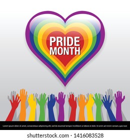 Vector Illustration for Pride Month banner. Pride Month vector. Rainbow heart LGBT+ vector.
