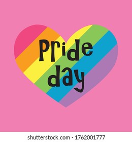 Vector illustration for pride month event celebration. Pride day rainbow heart on pink background.