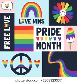Ilustración vectorial para el mes del orgullo. Tema LGBT para un cartel, postales, post en redes sociales.