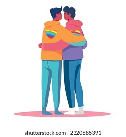 Ilustración vectorial mes de orgullo amor dos hombres lgbt icono arcoíris personas plano