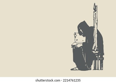 Vector illustration - priest reading a book