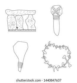 Vector illustration of primitive and archeology icon. Collection of primitive and history vector icon for stock.