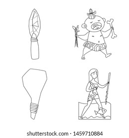 Vector illustration of primitive and archeology icon. Set of primitive and history stock symbol for web.