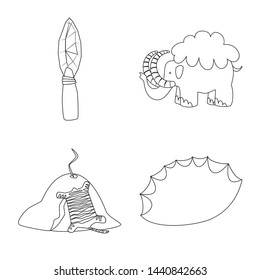 Vector illustration of primitive and archeology logo. Collection of primitive and history vector icon for stock.