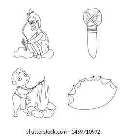 Vector illustration of primitive and archeology sign. Collection of primitive and history stock symbol for web.