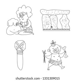 Vector illustration of primitive  and archeology symbol. Set of primitive  and history  stock vector illustration.