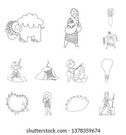 Vector illustration of primitive  and archeology symbol. Set of primitive  and history  vector icon for stock.