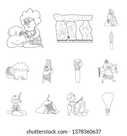 Vector illustration of primitive  and archeology symbol. Set of primitive  and history  vector icon for stock.
