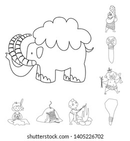 Vector illustration of primitive  and archeology symbol. Collection of primitive  and history  vector icon for stock.