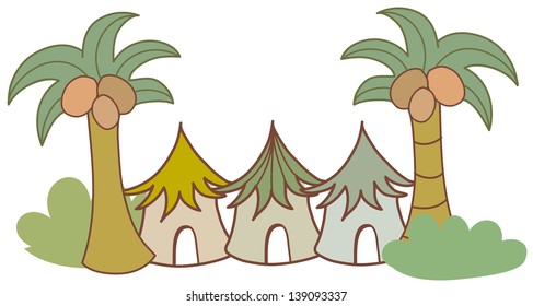 Vektorgrafik eines primitiven Dorfes