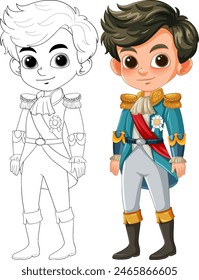 Vector illustration of a prince, colored and outline